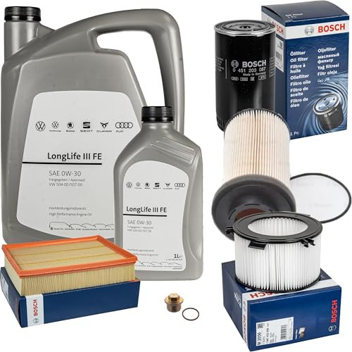 Inspektionspaket Wartungspaket Filterset mit 6 L 0W-30 Motoröl LongLife 3 FE, Ölfilter Luftfilter Kraftstofffilter Innenraumfilter Ölablassschraube