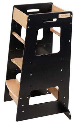 KiddyMoon Lernturm Für Kinder Ab 1 Jahr, Anti Kipp Schutz, Höhenverstellbar (3-Stufiger), Montessori Learning Tower, Küchenhelfer, Höchste Sicherheit, Inkl. Montagezubehör, ST-003, Schwarz/Natürlich