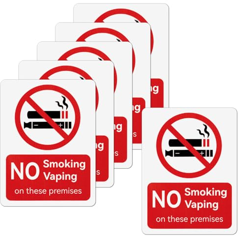 6 pcs No Smoking or Vaping Signs, 100 mm x 75 mm No Smoking Stickers | Self Adhesive No Smoke Signs for Premises, Indoor and Outdoor, Bar, Pub, Business, Café