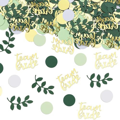 BelleVive 100 Stück Team Bride JGA Konfetti, Hochzeit Deko Damen, Tischdeko Groß, Bride to Be Glitzer, Junggesellenabschied Accessoires Frauen Gold Grün