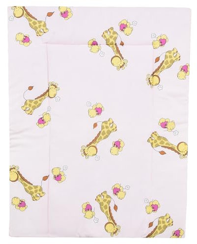 Baby Delux Wickelauflage Wickelunterlage 60x75 cm weiche Wickeltischauflage Baumwolle wasserdicht waschbar (Giraffe rosa)