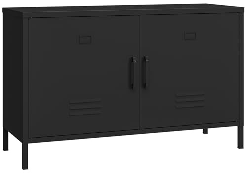 Elitehouse 2 Door Steel Accent Cabinet,Black Metal Storage Cabinet with Adjustable Shelf,2-Tier Office Cabinet,Multipurpose Metal Locker Storage Cabinet for Office Home,Music Studio