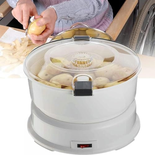 Electric Potato Peeler Machine,Electric Slicers,Potato Rumbler Peeler Machine, Vegetable Peeler with Container, Rotary Safety Lock No Mess Potato Rumbler Capacity White Potato Shaker with Water