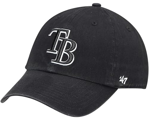 47 Brand MLB Black White Primary Logo Clean Up Adjustable Baseball Cap Hat, Adult One Size Fits All