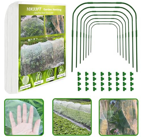ZZMYSYXL Garden Netting Kit, 8 Pack Garden Hoops and 3x10M Ultra Fine Garden Mesh for Raised Beds, Plant Net for Vegetable Fruits Crops Row Cover Barrier Protection Net for Animals