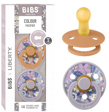 BIBS Colour Liberty Schnuller 2er-Pack, BPA-frei, Kirschform Nippel. Naturkautschuk/Latex, Hergestellt in Dänemark, Größe 2 (6-18 Monate), June Blossom Pumpkin Mix
