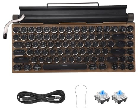 Qusedwey Retro Typewriter Keyboard Wireless Bluetooth Mechanical Keyboards 83 Keys Computer Keyboard for Laptop PC Gaming