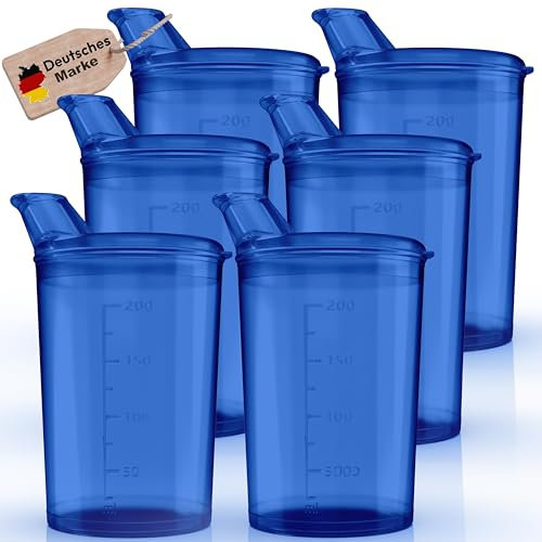 6x Schnabelbecher mit Deckel 250ml Schnabeltasse Senioren Blau Set aus 6x Becher mit 6x Deckeln Öffnung 12 x 10 mm Trinkbecher mit deckel- Trinkbecher Baby (Blau)