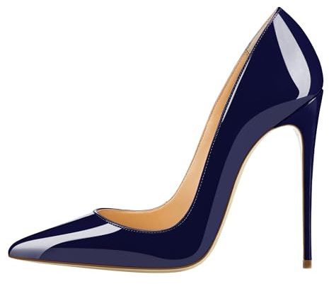 EDEFS High Heels Damen Elegant Stiletto Pumps Marineblau aus Lack mit Spitzer Zehenform und 12 cm Absatz für Hochzeit EU41
