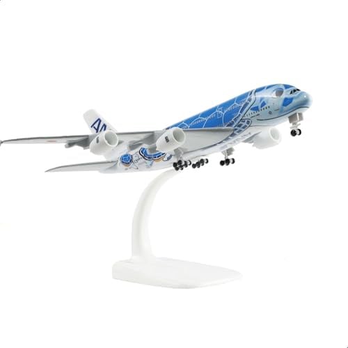 QIYUMOKE 1/300 ANA A380 Blue Turtle Metall Flugzeugmodell mit Ständer | für Airbus A380 Modellflugzeug aus Diecast Metall,Sammlermodell mit Displayständer, ideales Luftfahrt Geschenk für Erwachsene