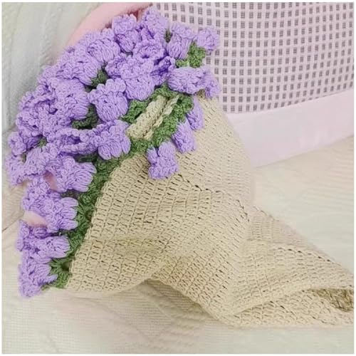 Jeeeun Bouquet Blanket, Diy Handmade Rose Blanket, Crochet Rose Blanket, Blanket That Turns Into a Flower Bouquet Crochet (Khaki + Purple Lily of the Valley)