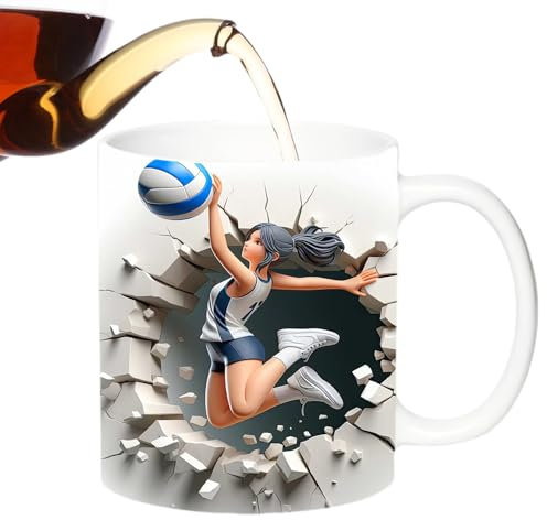 3D Cup - Volleyball Geschenkbecher, Keramikbecher für Volleyball | Volleyball Tasse | 3D Volleyball Keramik Kaffeetasse, Teetasse, Volleyballspieler, C Tasse