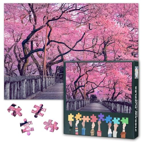 Jigsaw Puzzles for Adults 1000 Cherry Blossoms, Difficult Family Puzzle Educational Games Home Decoration Fantasy Pink Tree, Challenging Puzzles Gift for Adults (27.5x19.7)