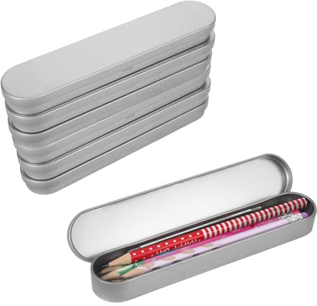 Chanumetal 6 Stück Stiftebox, Metall Stifte Organizer, Kisten Aufbewahrung mit Deckel, Blechdose mit Deckel Klein, Metallbox für Stifte Aufbewahrung, Stifte Box