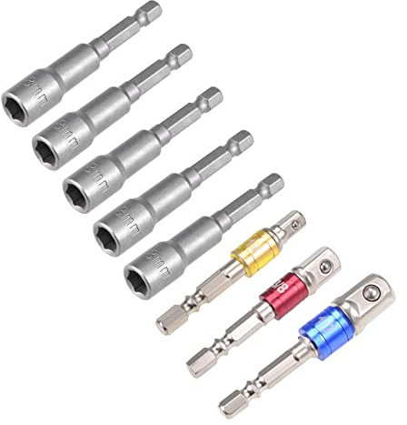 QUARKZMAN 1/4 & 3/8 & 1/2 Impact Grade Socket Adapter Set Hex Shank Bit,1/4 Quick-Change Hex Shank 8mm Magnetic Nut Sockets Driver