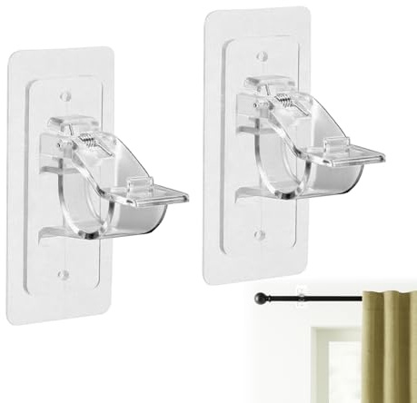 Bansusu 2Pcs Curtain Rod Brackets No Drilling,Nail Free Curtain Rod Hooks | Self Adhesive PET Curtain Rod Holders,Strong Adhesion,Secure Hold Without Falling Off, For Bathroom, Bedroom, Living Room Etc