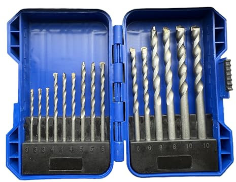 Sivitec Blue 15-Piece Masonry Drill Bit Set, Tungsten Carbide Tipped, Carbon Steel, with Storage Case