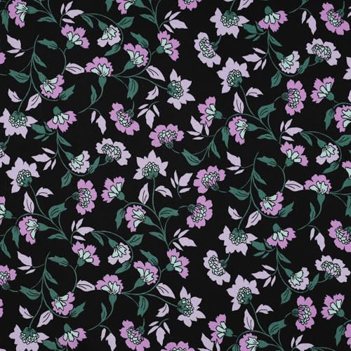 MAGAM-Stoffe Abby Mode Stoff aus Holland Viskose Meterware ab 50cm (Rosella Stretch Blumen schwarz)