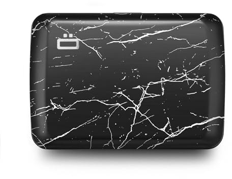 ÖGON -DESIGNS- Porte-Cartes en Aluminium avec Fermoir en métal, Protection RFID Contre la fraude et la démagnétisation, Portefeuille Compact, modèle Smart Case Oslo (Gravure Marble)