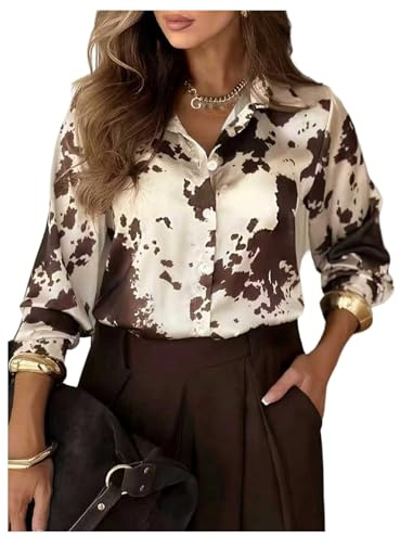 GORGLITTER Women's Leopard Print Button Up Blouses Long Sleeve Collar Neck Tunic Shirts Elegant Tops