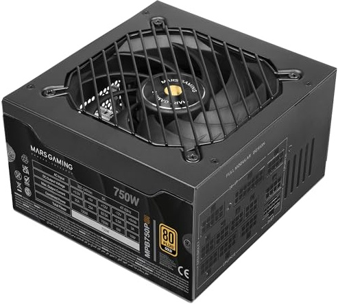 Mars Gaming MPB750PSI, Alimentatore PC Full Modular 750W, 10 Anni di Garanzia, 80Plus Gold 90%, Ventola SI Extreme Silence, Tecnologie AI2-RPM, DC-DC e SMD, ATX 3.1 e PCIe 5.1 Nero