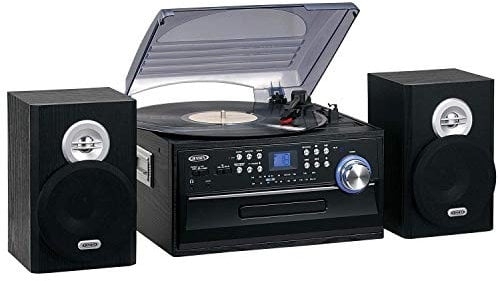 JENSEN JTA-475B 3-Speed Stereo Turntable with CD System, Cassette, and AM/FM Stereo Radio