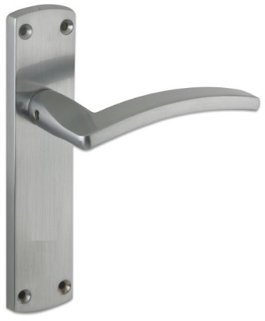 Toledo Door Handle Lever on Latch Backplate in Satin Chrome