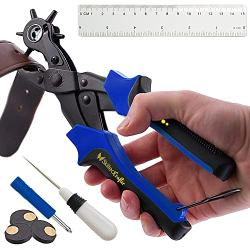 Skilled Crafter Lochzange für Leder. Stanzt ganz einfach perfekte runde Löcher. Professioneller bester Revolverlochzange für Gürtel, Sattel, Uhrenband, Schuh, Stoff, Papier usw + 2 Jahre Garantie