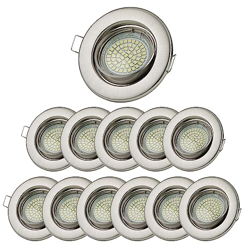 Sweet Led Einbaustrahler 12er Set – GU10 Deckenspots 230V schwenkbar Ø68mm – 3W LED 3000K Warmweiß – Einbauleuchten Chrom gebürstet – Leuchtmittel austauschbar