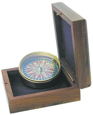 SEACLUB Boussole Rose des Vents avec Coffret Bois diamètre 5cm