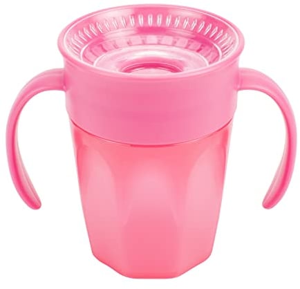 Dr. Brown's Milestones Cheers 360 Cup Spoutless Transition Cup with Handles for Easy Grip & Leak-Free Learning, Pink, 7oz/200mL, 6m+ (Colors May Vary)