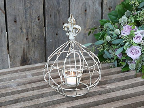 Chic Antique Laterne m. Glaseinsatz Frz. Lilie Windlicht Antique Creme Vintage