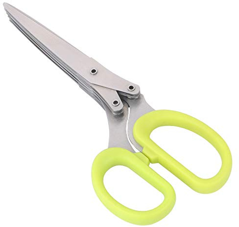 TOOHUI Mehrzweck Kräuterschere, Küchenschere Herb mit 5 Klinge, Kraut Schere, Kräuter Scissors Edelstahl, Professionelles Messer zum Schneiden von Zwiebeln und Gewürzen (Blau & Grün, 1 Stück)
