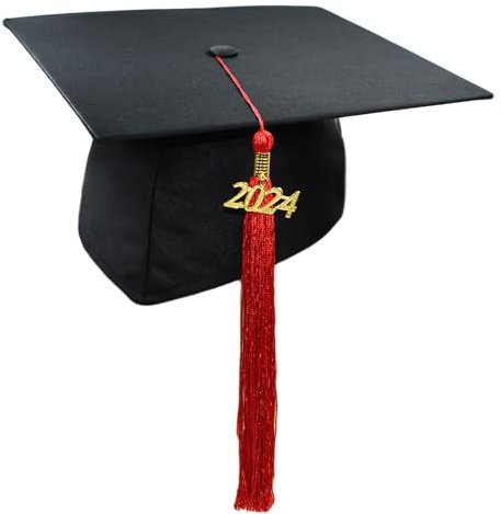 Melegari Doktorhut, Studentenhut, The Original Grad Hat 2024 Jahreszahl Anhänger | Einheitsgröße 54-61 cm | Hut für Abschlussfeiern vom Studium Hochschule Universität Damen/Herren (Rot)