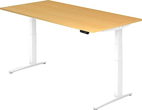 bümö® elektrischer Schreibtisch mit Designergestell in weiß | Ergonomischer Sitz- & Stehschreibtisch höhenverstellbar | Bürotisch elektrisch | Büroschreibtisch mit Memoryfunktion Buche 200 x 100 cm