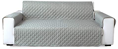VanderHome Sofabezug wasserdichte Sofaüberwurf Antirutsch Sofahusse Schmutzresistent Gesteppte Sofaschoner für Wohnzimmer Hunde Haustiere (Grau, 3 Sitzer)