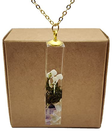 Pilz Weiß 3D Landschaft Würfel Resin 18K Vergoldet Ketten mit Anhänger | Moos, Halsketten, Damen, Handmade, Süß, Persönlichkeit, DIY, Schmuck, Handgemacht