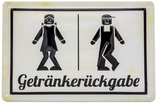 GETRÄNKERÜCKGABE, hochwertig geprägtes Blechschild 30 x 20 cm, Hinweis Toilette WC Badezimmer (Lustiger Spruch)