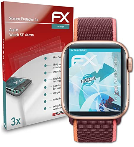 atFoliX Película Protectora compatible con Apple Watch SE 44mm Protector Película, ultra claro y flexible FX Lámina Protectora de Pantalla (3X)