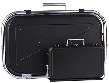 JMEX Barbecue au charbon de bois portable Acier Inoxydable Grande valise de barbecue portable pour pique-nique en plein air Patio arrière-cour Randonnée Camping Cuisine-23.4x15x4.3inch, Black