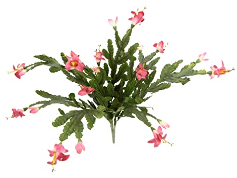 Flair Flower Künstlicher Kaktus mit Blüten Blühender Weihnachtskaktus Kaktusse Kakteen Zimmerpflanze mit roter Blüte Seidenblumen Grünpflanze Stachelige Flache Kunstpflanzen Pflanze Blume Kunstkaktus