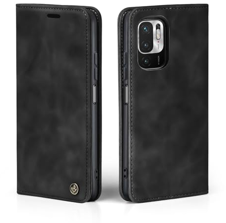 LBH Handyhülle für Xiaomi Redmi Note 10 5G in Schwarz mit Karten- und Geldfach Smartphone Hülle mit Standfunktion Flip Case Schutzhülle Magnetverschluss Vintage