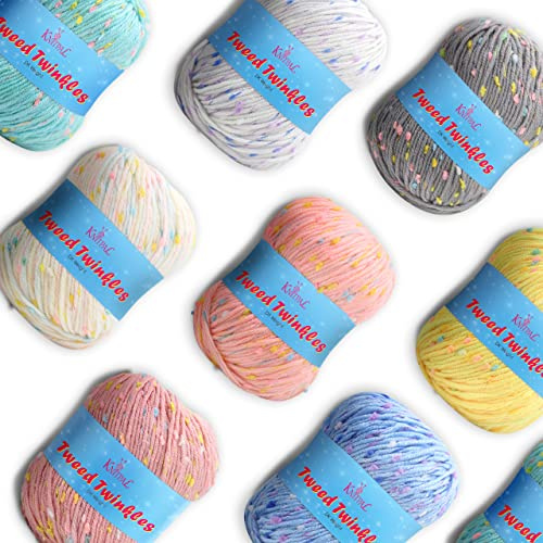 Tweed Twinkles Super Soft Textured Knitting Crochet Yarn, 8 Balls (632 metres/400 Grams), DK Light Worsted #3 (Pastel Pack)