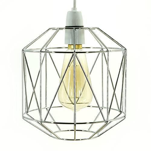 Vintage Industrial Style Retro Metal Wire Basket Cage Ceiling Pendant Light – Easy Fit Chrome