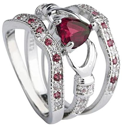 Amethyst 3 Stücke Claddagh Hochzeit Herz Mode Silber Ring Schmuck Set Ringe Der Ringe Poster Gerahmt (Red, 10)