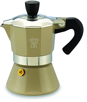 PEZZETTI, Bellexpress - Cafetera de 1 taza de aluminio alimentario, tapa transparente, junta de silicona alimentaria, mango resistente al calor; para encimeras de gas eléctricas y vitrocerámica, color