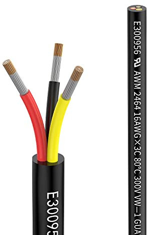 Matugajp 16awg 3×1.3mm² Electrical wire 3 Conductor Extension Cable 6.56ft/2Meters UL2464 DC 5V/12V/24V/300V 16 Gauge oxygen free Stranded Tinned Copper wire
