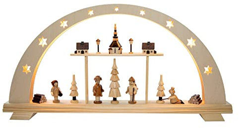 Rudolphs Schatzkiste Schwibbogen Seiffener Waldidylle mit LED Beleuchtung BxHxT 59x29x7cm NEU Lichterbogen Fensterbogen Spitzbogen Erzgebirge Weihnachten Bergbau Bergmann Licht Holz Dekoration