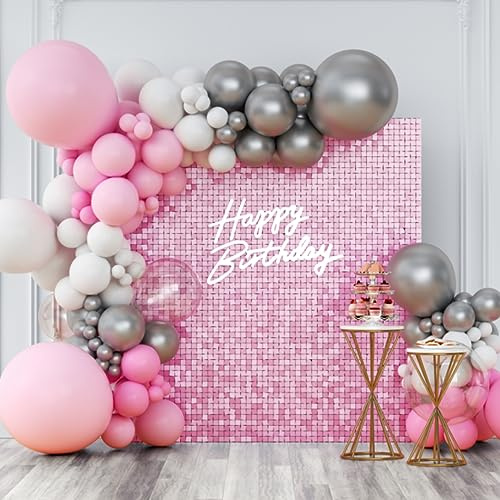 Kate Panneau Mural Scintillant Carré à Paillettes - Rose Irisé Fond Photo Brillant Décoration pour Anniversaires, Fêtes, Mariages et Festivités 30×30 cm (24 Pièces)