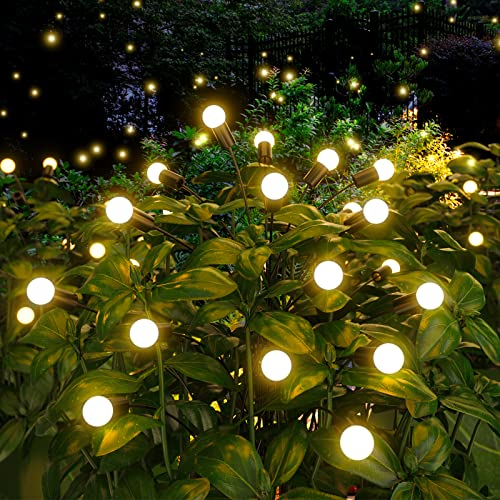 FOMYHEARD 2 Pack Firefly Solar Gartenlichter, Firefly Solar Pathway Lights, Solarleuchten für Außen Garten LEDs, Glühwürmchen Steckleuchte für Wege Patio Rasenflächen Gartendeko